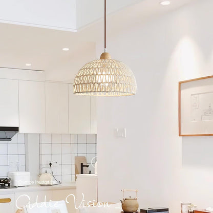 Osierelle | Lampe Suspendue en Rotin – Arc élégant lumière douce
