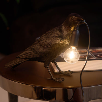 Corvélis | Lampe de Table – Corbeau sculpté résine style moderne