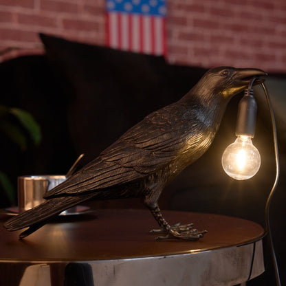 Corvélis | Lampe de Table – Corbeau sculpté résine style moderne