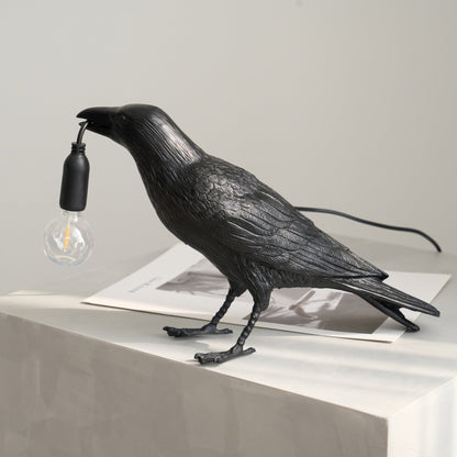 Corvélis | Lampe de Table – Corbeau sculpté résine style moderne