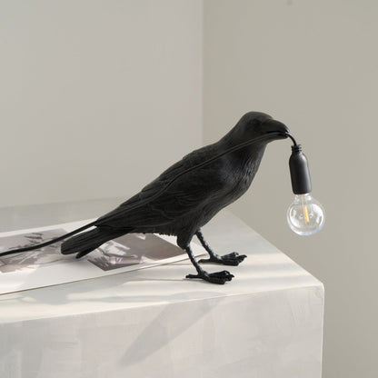 Corvélis | Lampe de Table – Corbeau sculpté résine style moderne