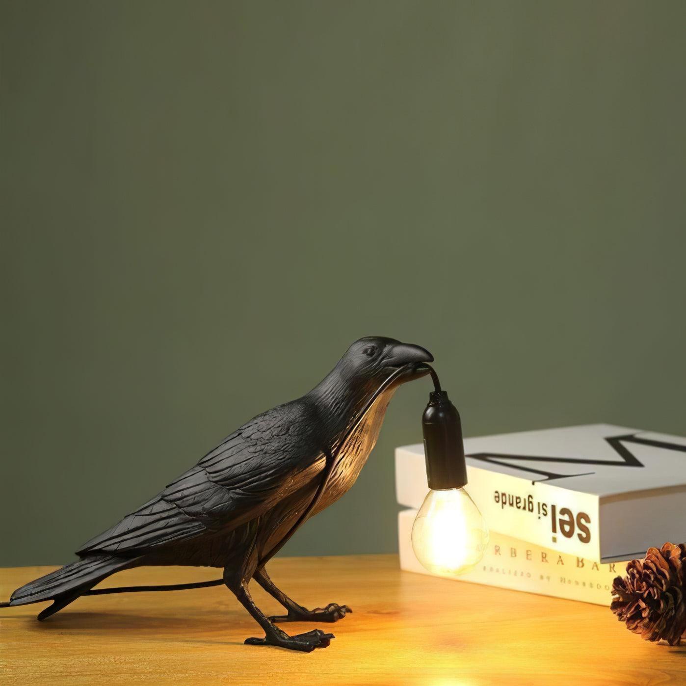 Corvélis | Lampe de Table – Corbeau sculpté résine style moderne
