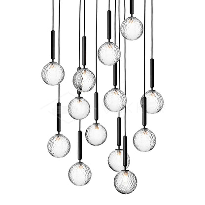 Aurélis | Suspension Verre Soufflé – Élégance Lumineuse Unique 13 têtes ∅ 23.6″ x H 78.7″ Dia 60cm x H 200cm Noir Transparent