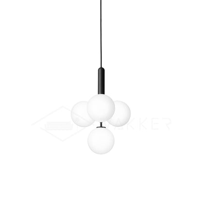 Aurélis | Suspension Verre Soufflé – Élégance Lumineuse Unique 4 têtes ∅ 13.8″ x H 16.9″ Dia 35cm x H 43cm Noir Blanc