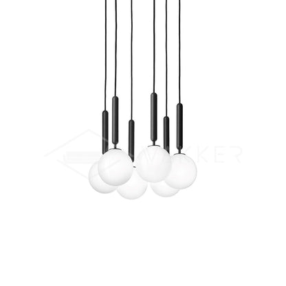 Aurélis | Suspension Verre Soufflé – Élégance Lumineuse Unique 6 têtes ∅ 11.8″ x H 59″ Dia 30cm x H 150cm Noir Blanc