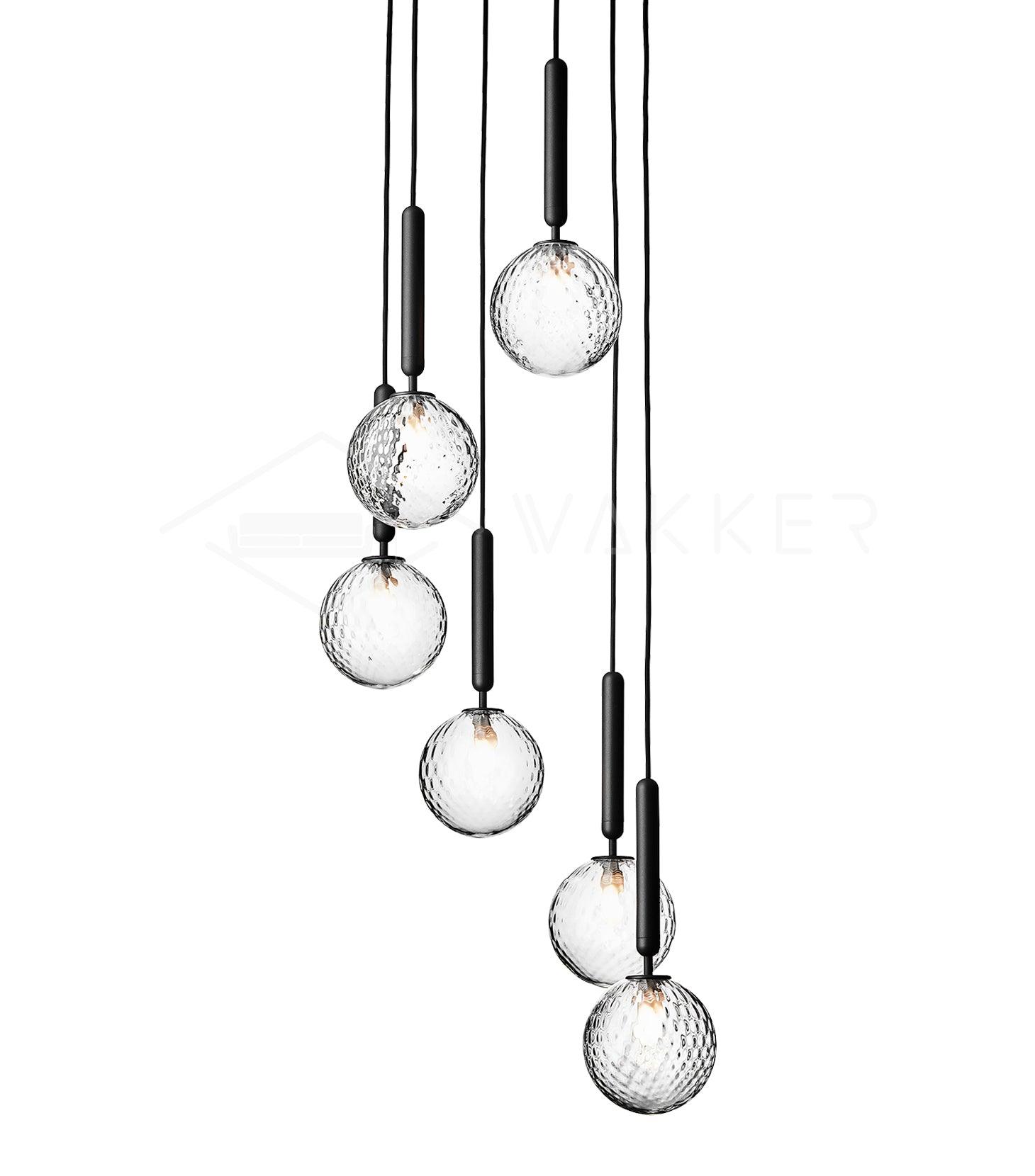 Aurélis | Suspension Verre Soufflé – Élégance Lumineuse Unique 6 têtes ∅ 11.8″ x H 59″ Dia 30cm x H 150cm Noir Transparent