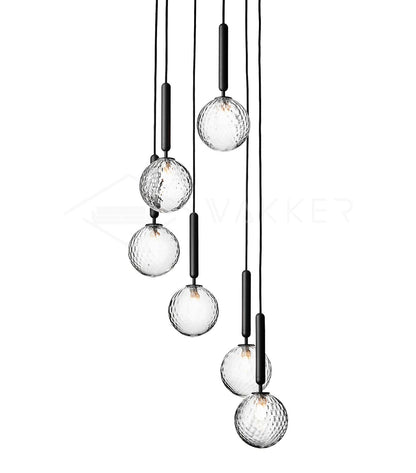 Aurélis | Suspension Verre Soufflé – Élégance Lumineuse Unique 6 têtes ∅ 11.8″ x H 59″ Dia 30cm x H 150cm Noir Transparent