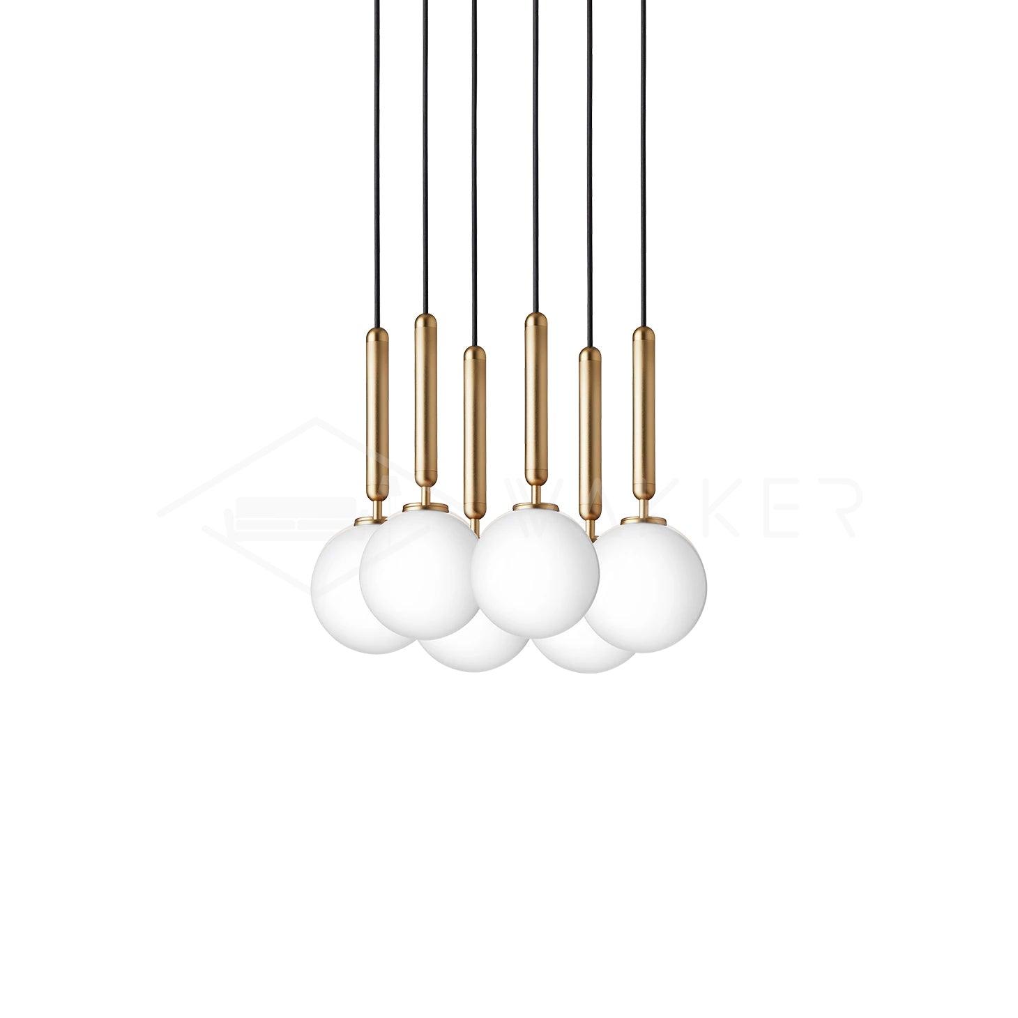 Aurélis | Suspension Verre Soufflé – Élégance Lumineuse Unique 6 têtes ∅ 11.8″ x H 59″ Dia 30cm x H 150cm Or Blanc