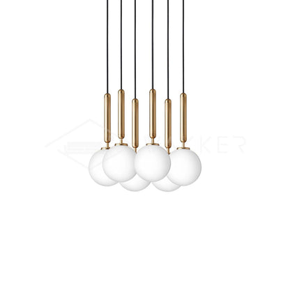 Aurélis | Suspension Verre Soufflé – Élégance Lumineuse Unique 6 têtes ∅ 11.8″ x H 59″ Dia 30cm x H 150cm Or Blanc