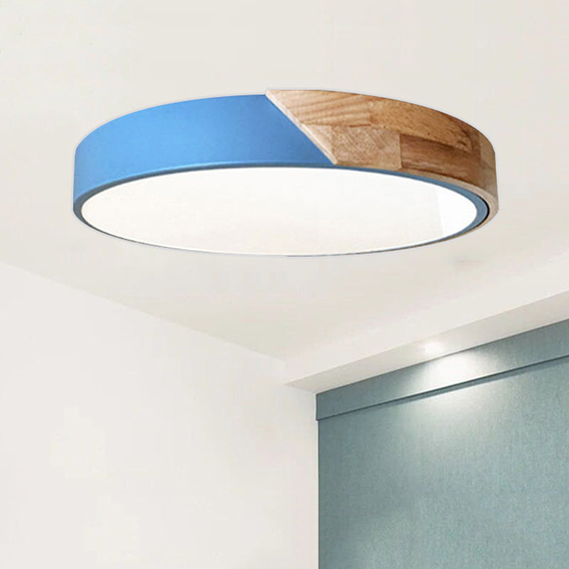 Aurévo | Plafonnier LED – Élégance Moderne et Détails en Bois Bleu 30 cm