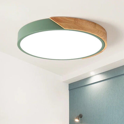 Aurévo | Plafonnier LED – Élégance Moderne et Détails en Bois Vert 30 cm