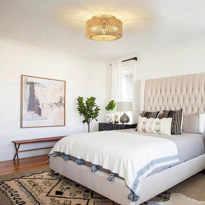 Aurivine | Lustre en Rotin – Élégance Bohème et Éclairage Doux