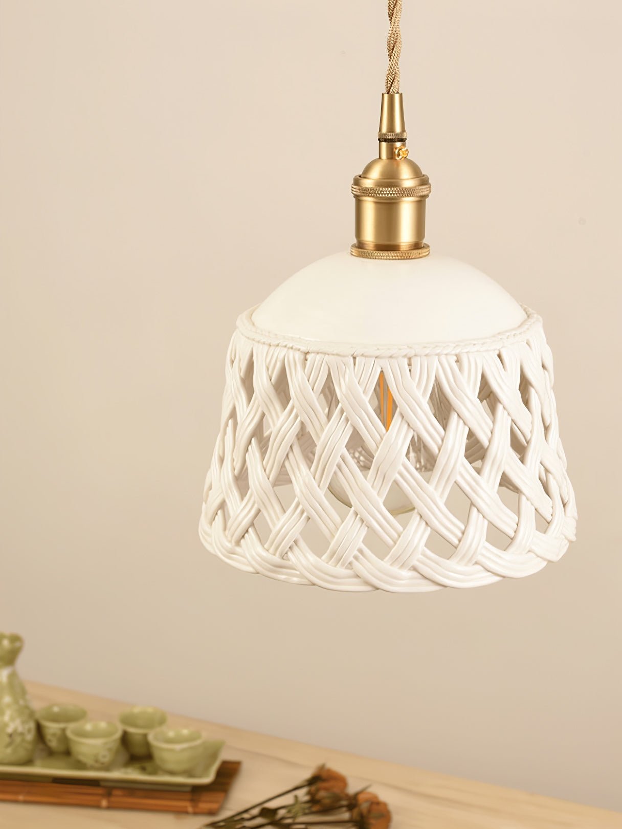 Céravelle | Lampe Suspendue – Céramique artisanale émail blanc mat