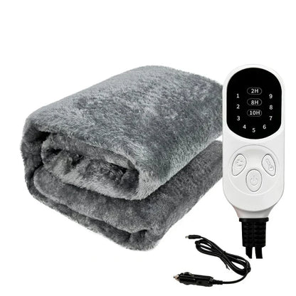 Chauforia | Couverture Électrique de Voyage – Chauffage 12V Lavable avec Minuteur Gris