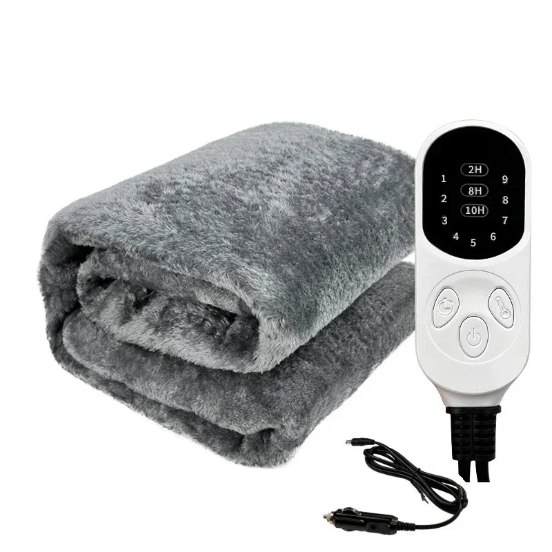 Chauforia | Couverture Électrique de Voyage – Chauffage 12V Lavable avec Minuteur Gris