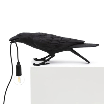 Corvélis | Lampe de Table – Corbeau sculpté résine style moderne Noir L 33.5cm x H 10.5cm