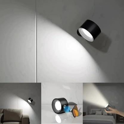 Évalune | Applique Murale LED – Éclairage Sans Fil et Tête Rotative 360° Noir