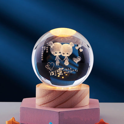 Lustréa | Lampe de Table LED – Cristal 3D & Base Bois Élégante Ma Meilleure Amie