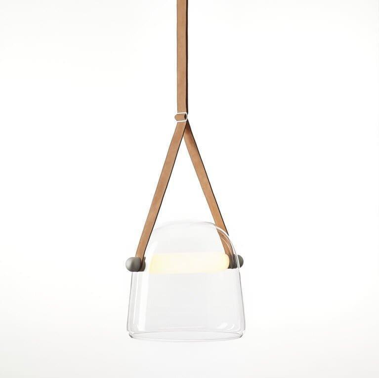 Noctéa | Lampe Suspendue – Verre soufflé LED design contemporain Cuir clair et brun
