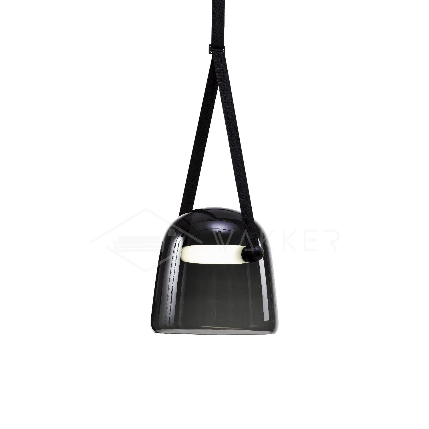 Noctéa | Lampe Suspendue – Verre soufflé LED design contemporain Cuir noir et noir