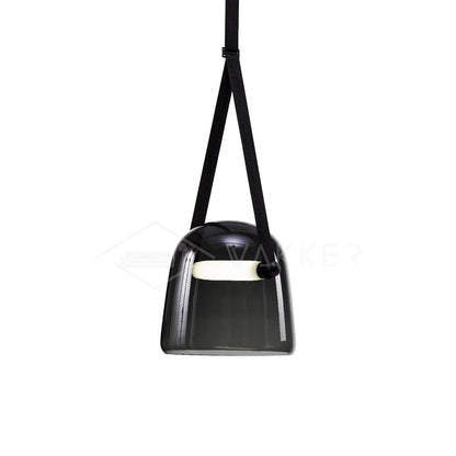 Noctéa | Lampe Suspendue – Verre soufflé LED design contemporain Cuir noir et noir