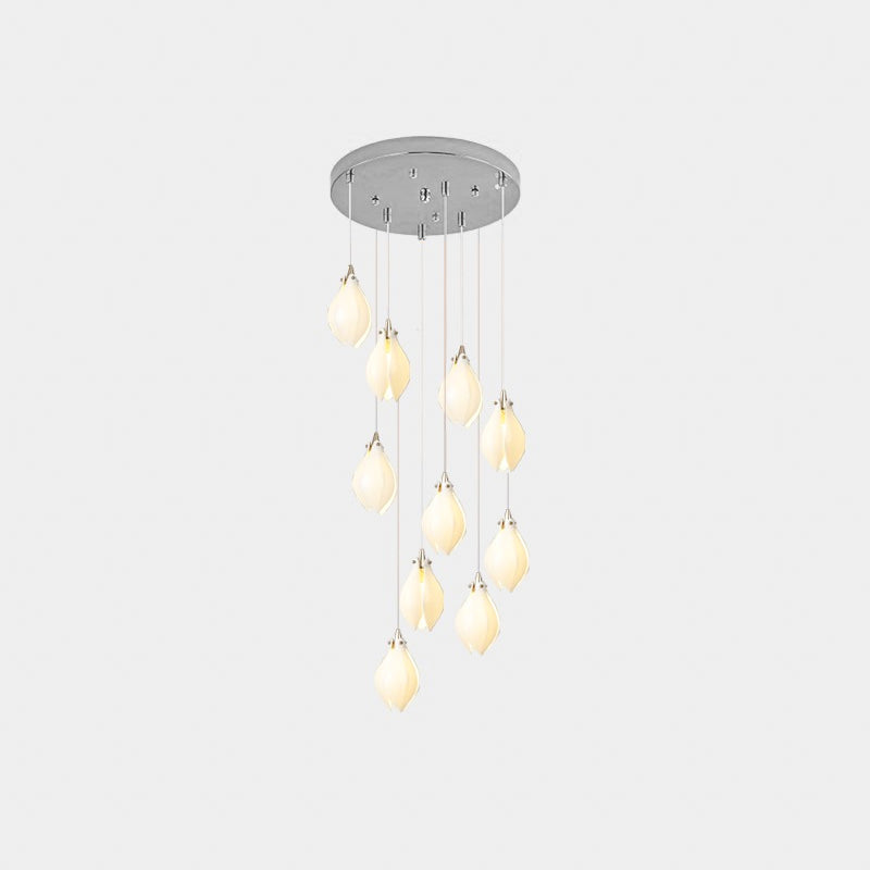 Orévia | Suspension Florale – Lumière Douce et Charme Naturel 10 heads Round Canopy ∅ 19.7″ Chrome & White