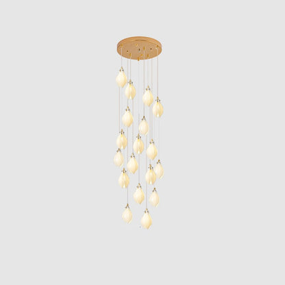 Orévia | Suspension Florale – Lumière Douce et Charme Naturel 18 heads Round Canopy ∅ 19.7″ Brass & White