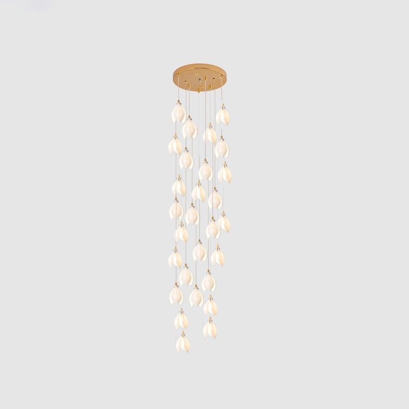 Orévia | Suspension Florale – Lumière Douce et Charme Naturel 28 heads Round Canopy ∅ 23.6″ Brass & White