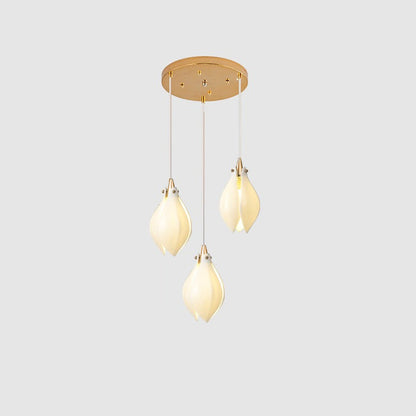 Orévia | Suspension Florale – Lumière Douce et Charme Naturel 3 heads Round Canopy ∅ 5.9″ Brass & White