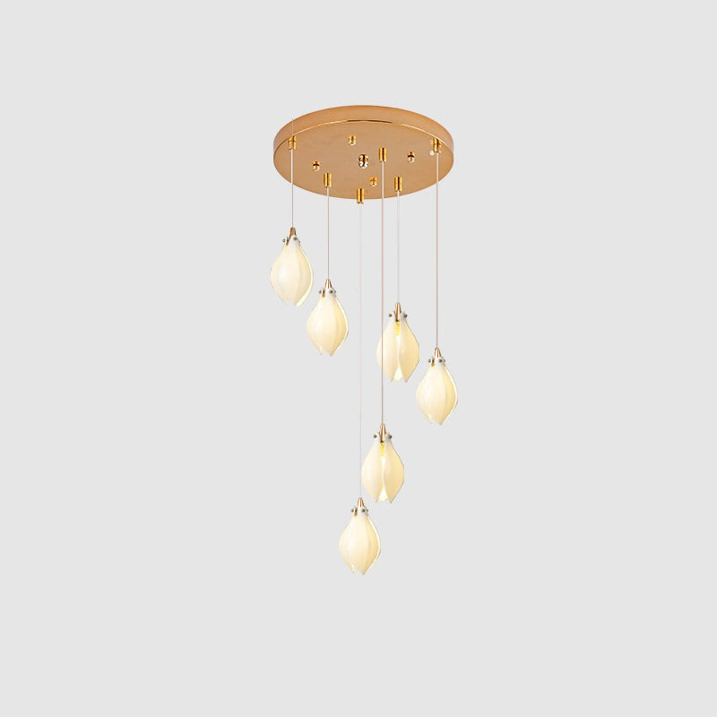 Orévia | Suspension Florale – Lumière Douce et Charme Naturel 6 heads Round Canopy ∅ 11.8″ Brass & White