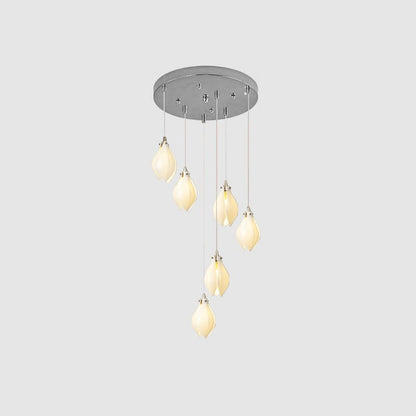 Orévia | Suspension Florale – Lumière Douce et Charme Naturel 6 heads Round Canopy ∅ 11.8″ Chrome & White
