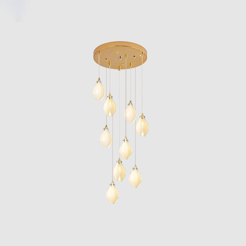 Orévia | Suspension Florale – Lumière Douce et Charme Naturel 9 heads Round Canopy ∅ 15.7″ Brass & White