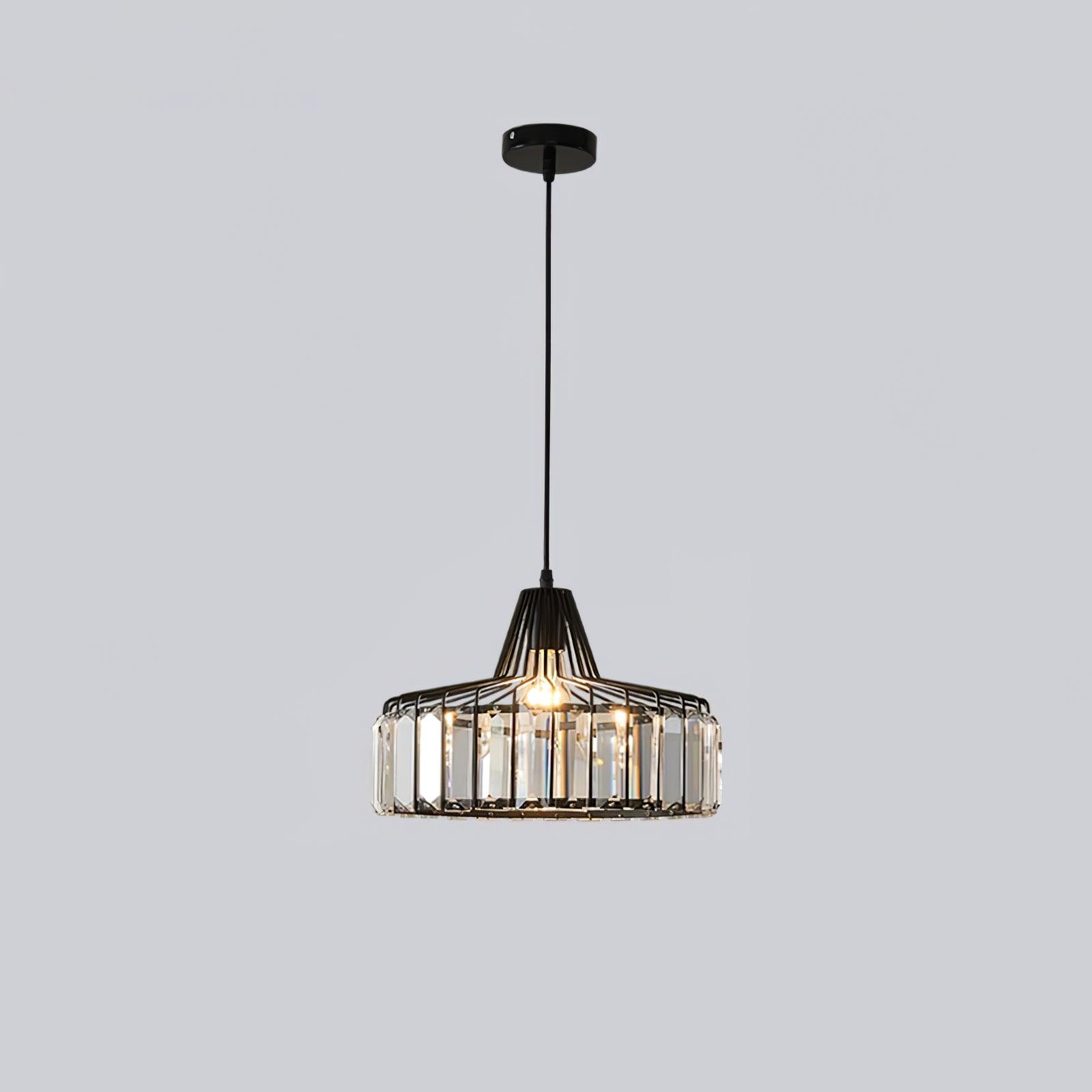 Orfina | Lampe Suspendue – Diffusion brillante abat jour cristal Noir & Transparent Dia 32cm x H 23cm