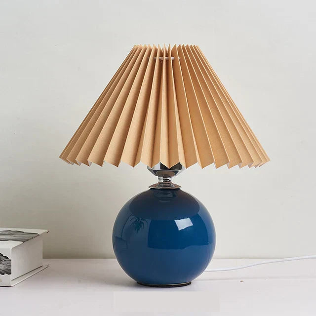 Orsélia | Lampe de Table Vintage – Abat-jour Plissé et Ambiance Élégante Bleu et Marron