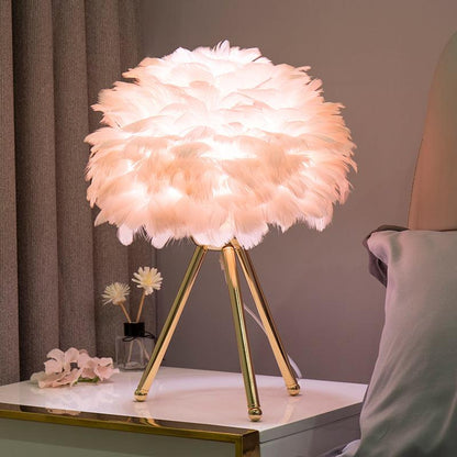Plumélia | Lampe de Table – Abat-jour plume halo chaleureux Or+Rose