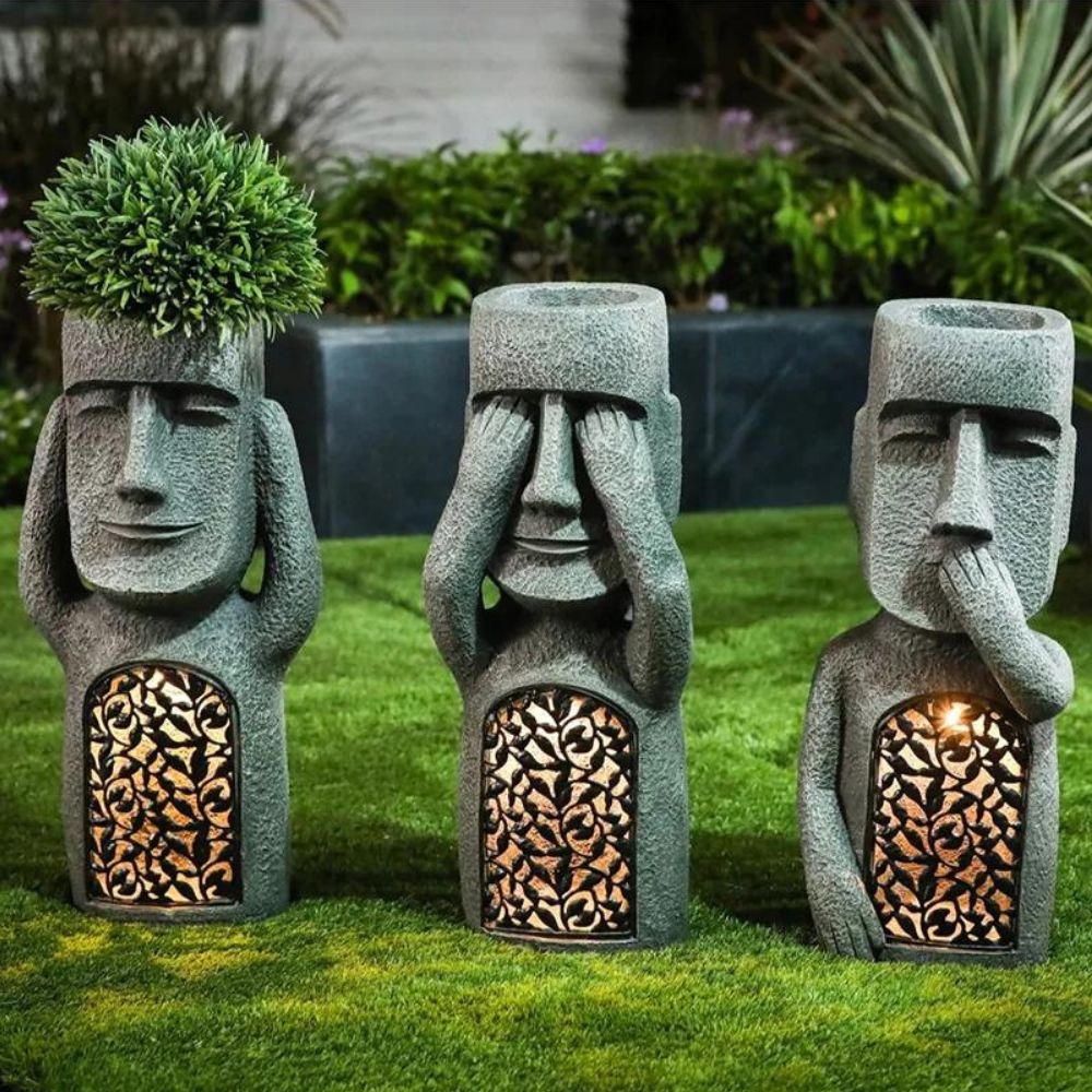 Solaria | Statues Solaires Moai – Art Lumineux pour Jardin Éclairé